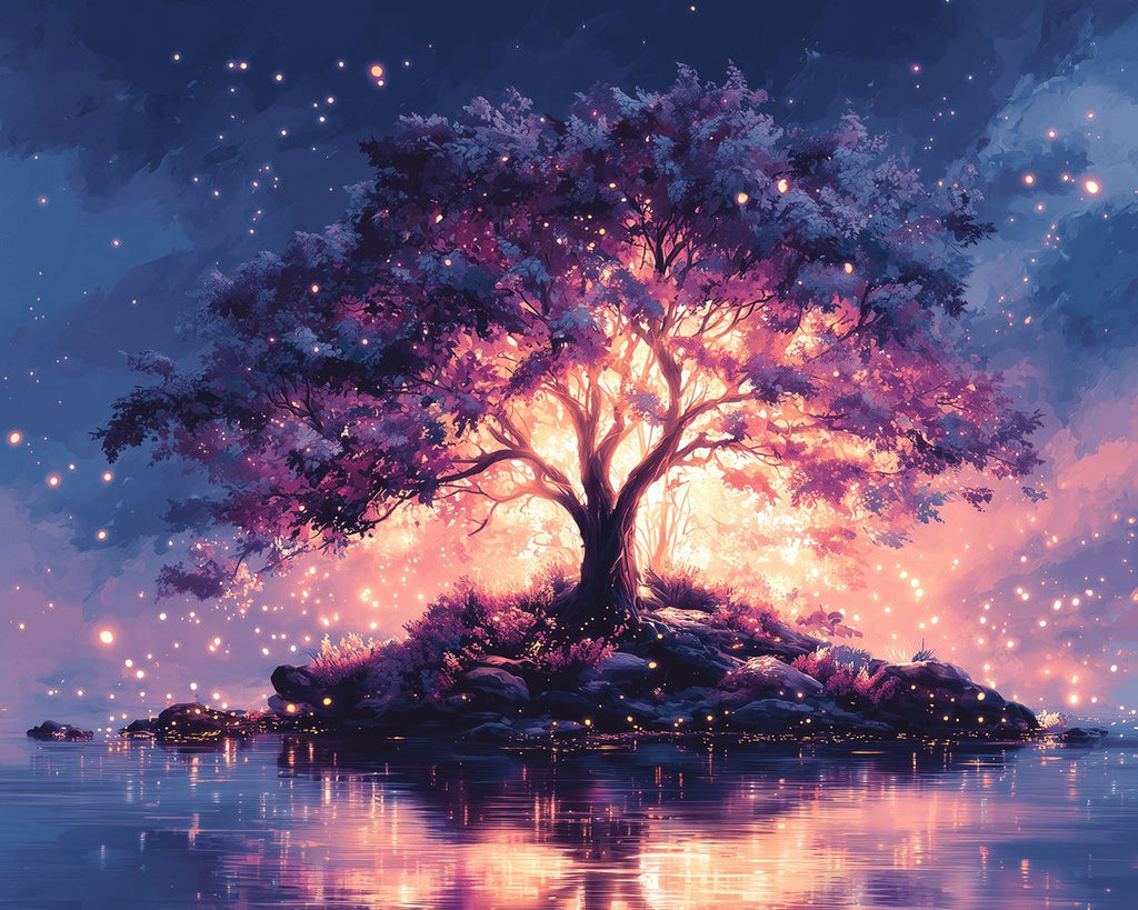 Fantasy Glowing Tree in the Lake Paint by Numbers
