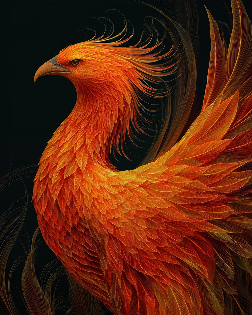 Fiery Orange Phoenix in the Dark Paint by Numbers