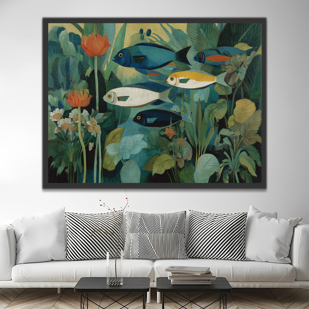 Fish among Green Leaves Paint by Numbers