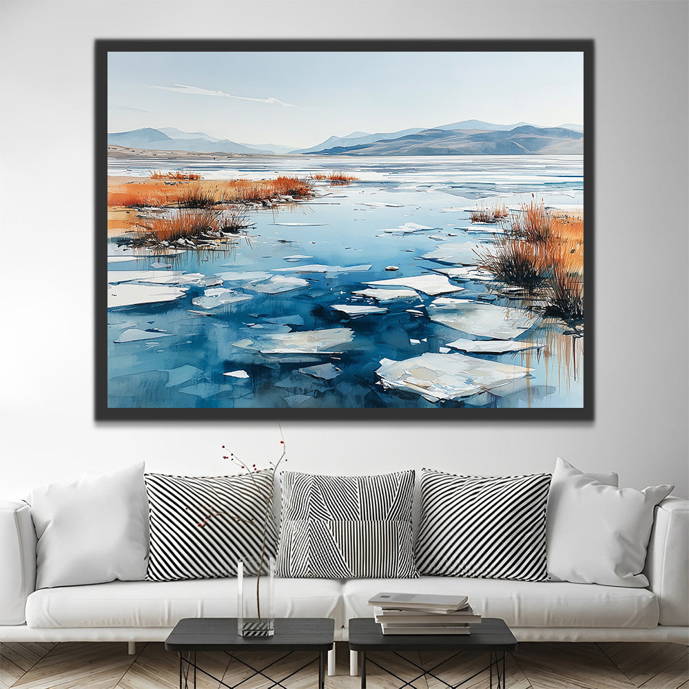 Floating Ice in Snowy Lake Paint by Numbers