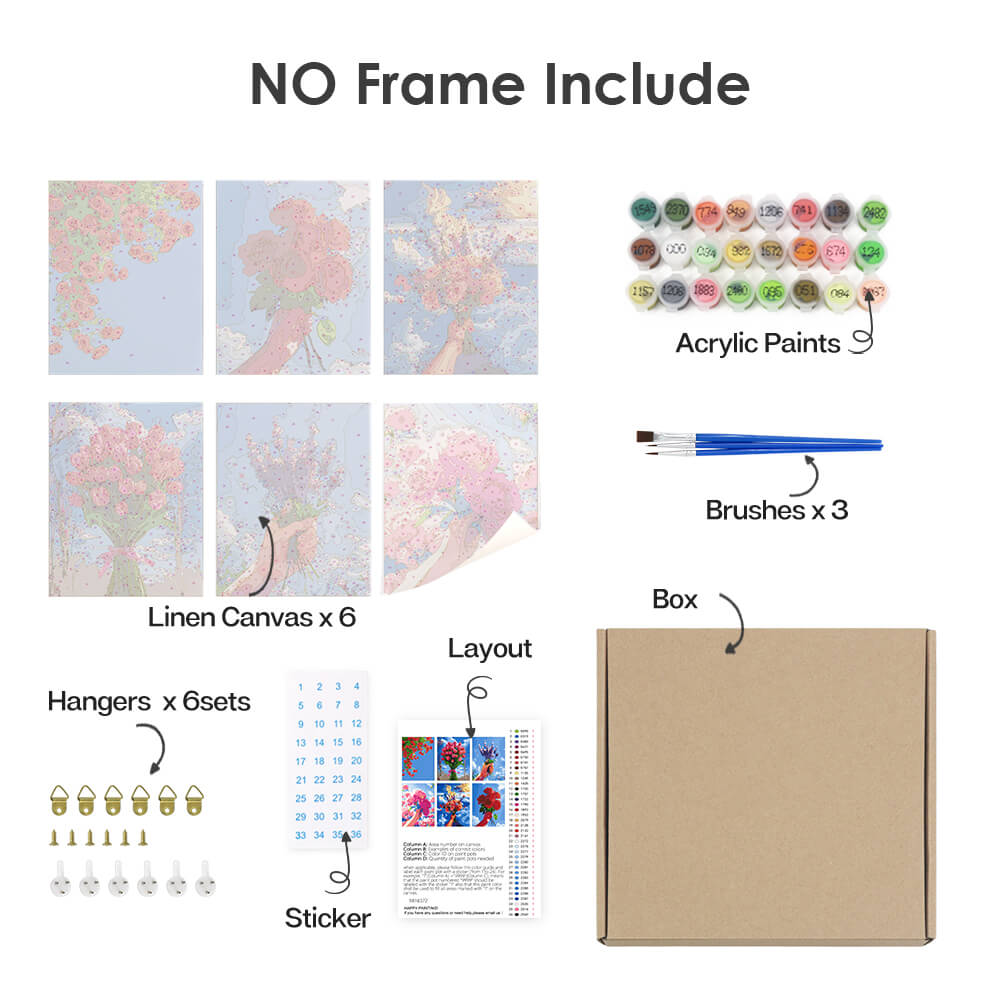 Flower Bouquets under Blue Sky 6 Pieces Mini Paint by Numbers
