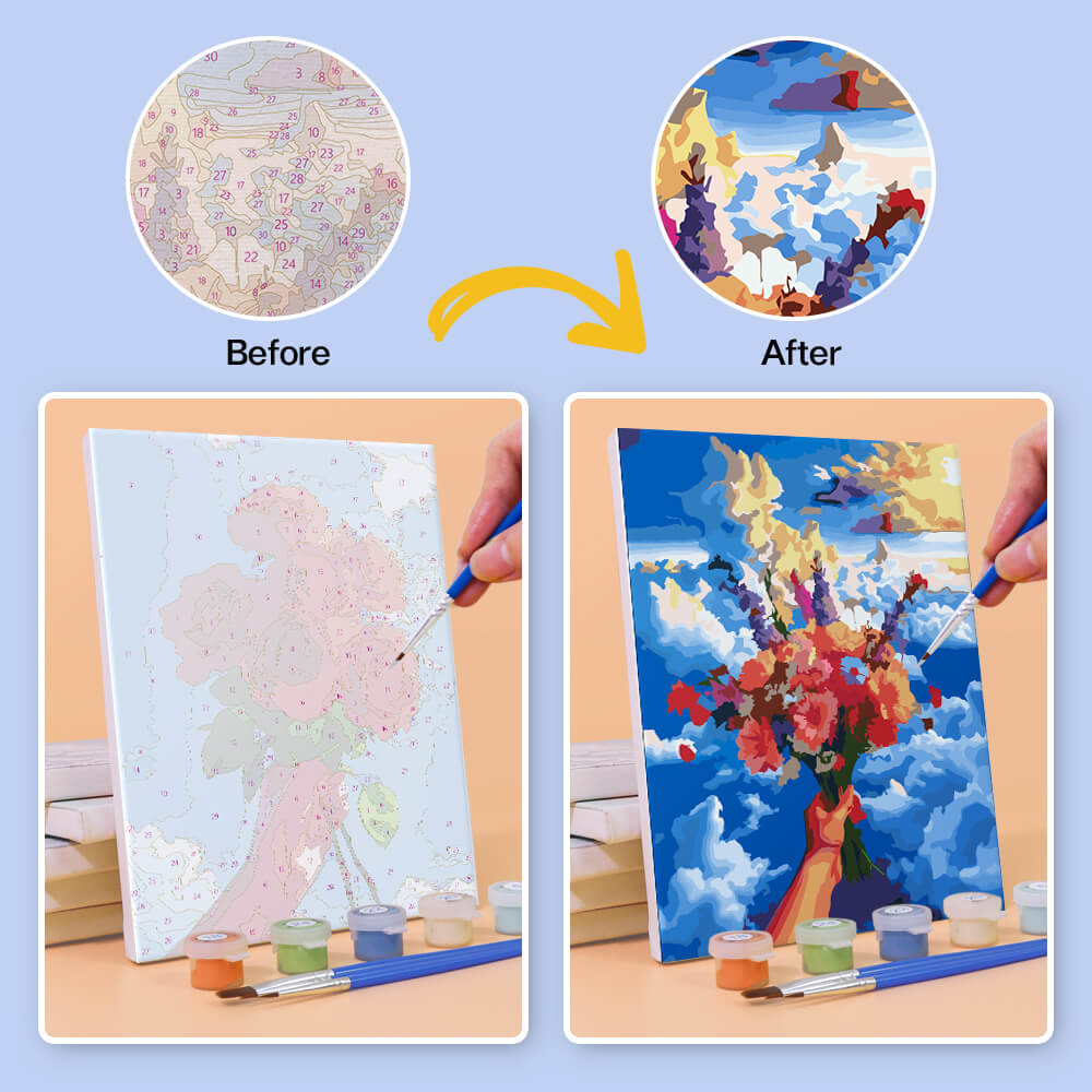 Flower Bouquets under Blue Sky 6 Pieces Mini Paint by Numbers