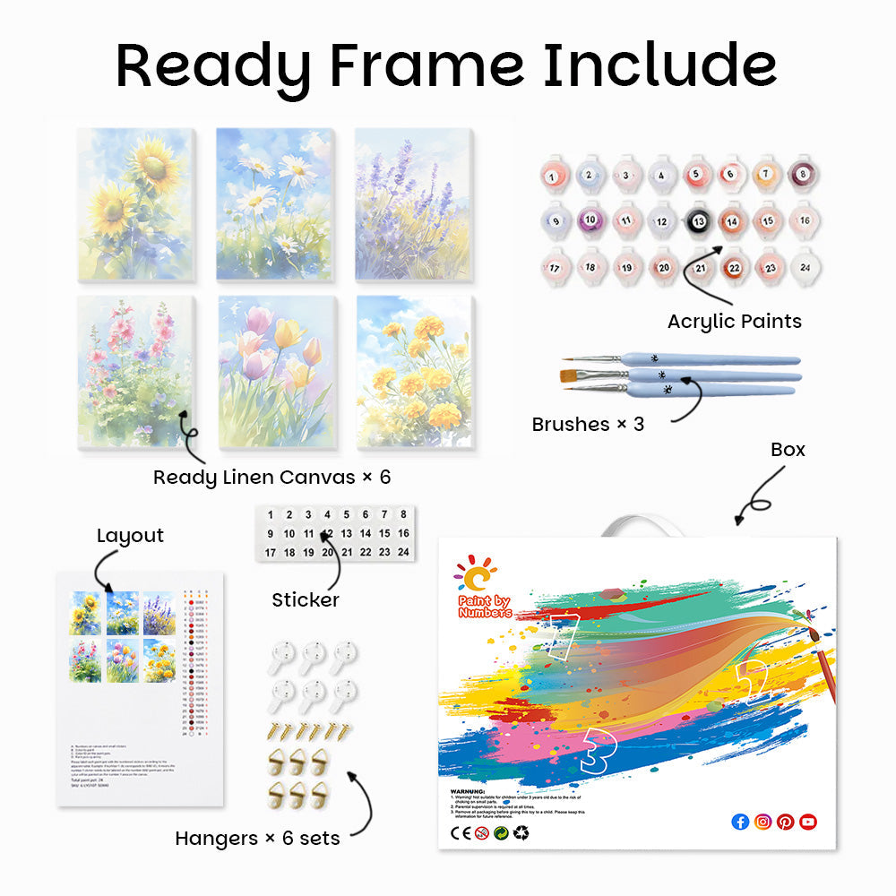 Flowers Blooming in the Wild 6 Pieces Mini Paint by Numbers