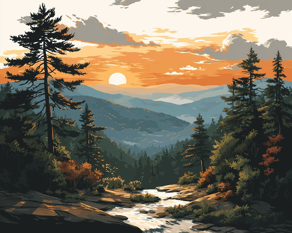 Forest at the foot of the Mountain Paint by Numbers