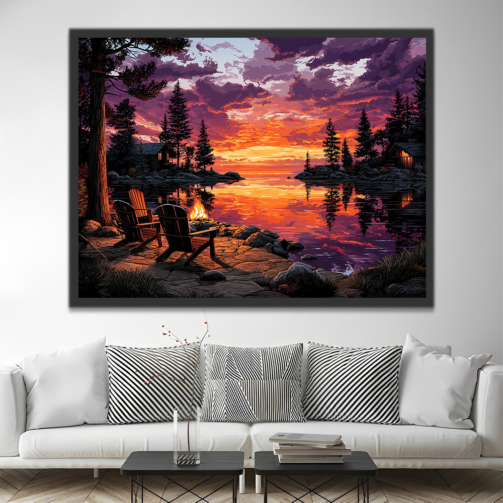 Forest Lake under the Fire Clouds Paint by Numbers