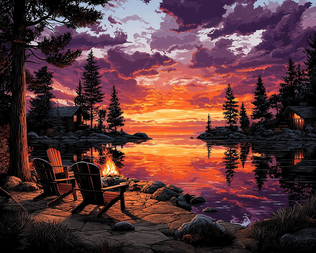 Forest Lake under the Fire Clouds Paint by Numbers