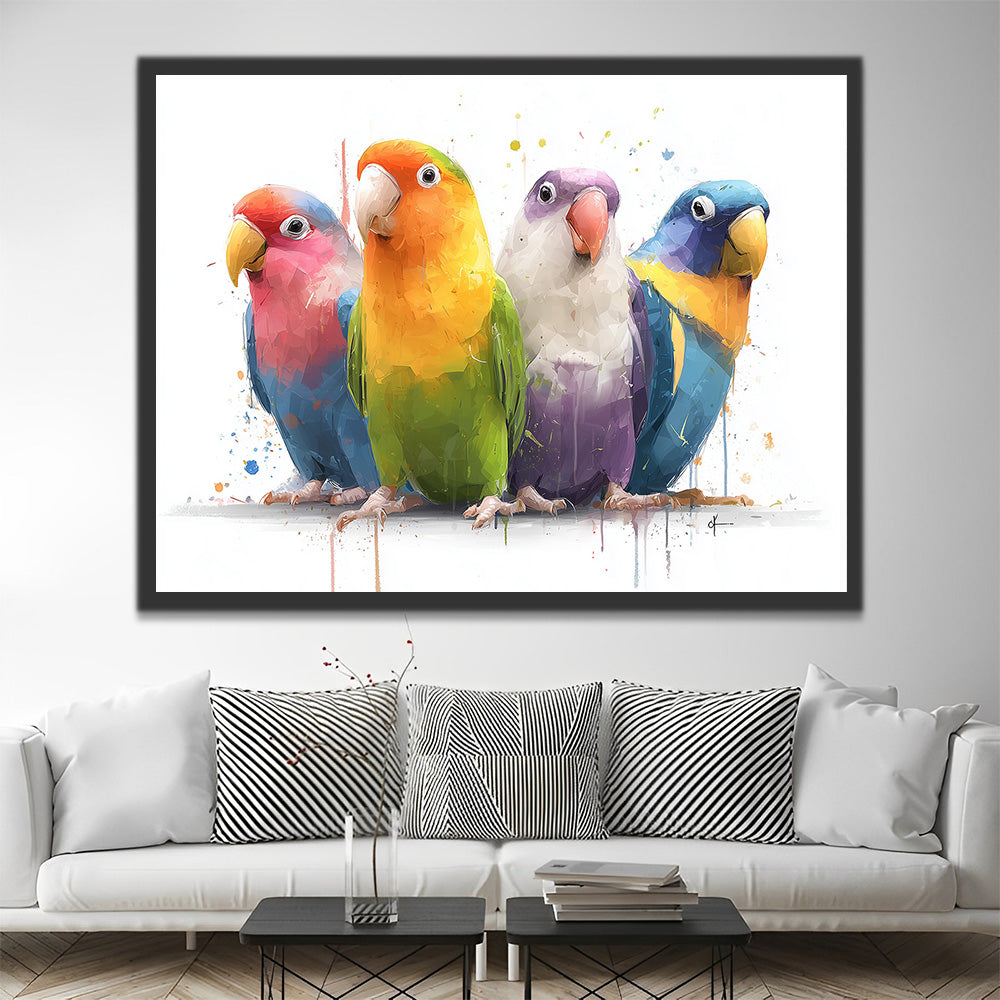 Four Colorful Parrots Paint by Numbers