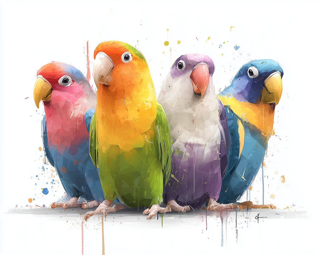 Four Colorful Parrots Paint by Numbers