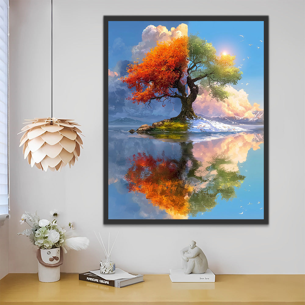 Four Seasons Tree in the Lake Paint by Numbers