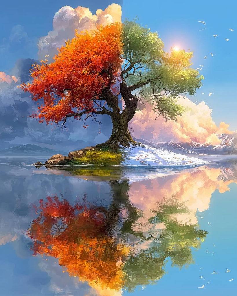 Four Seasons Tree in the Lake Paint by Numbers