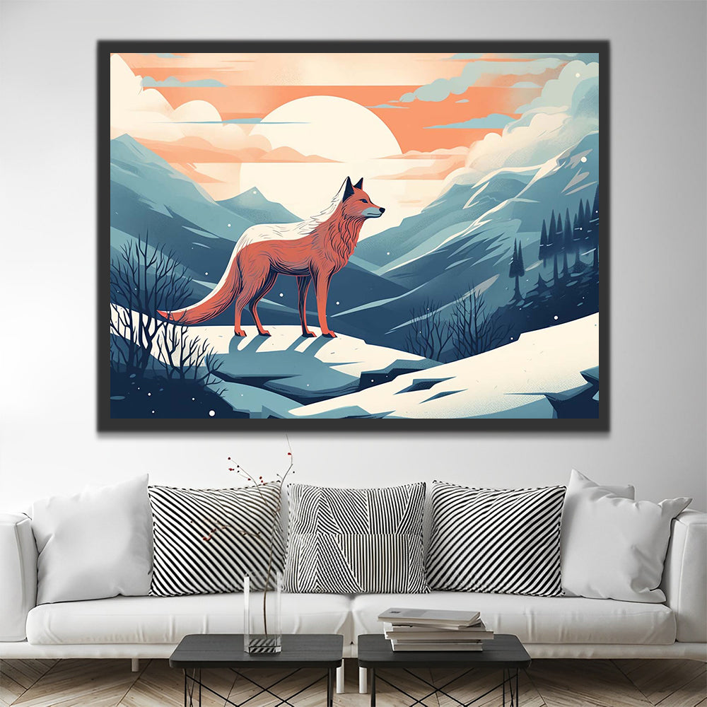 Fox on Snowy Mountain Paint by Numbers