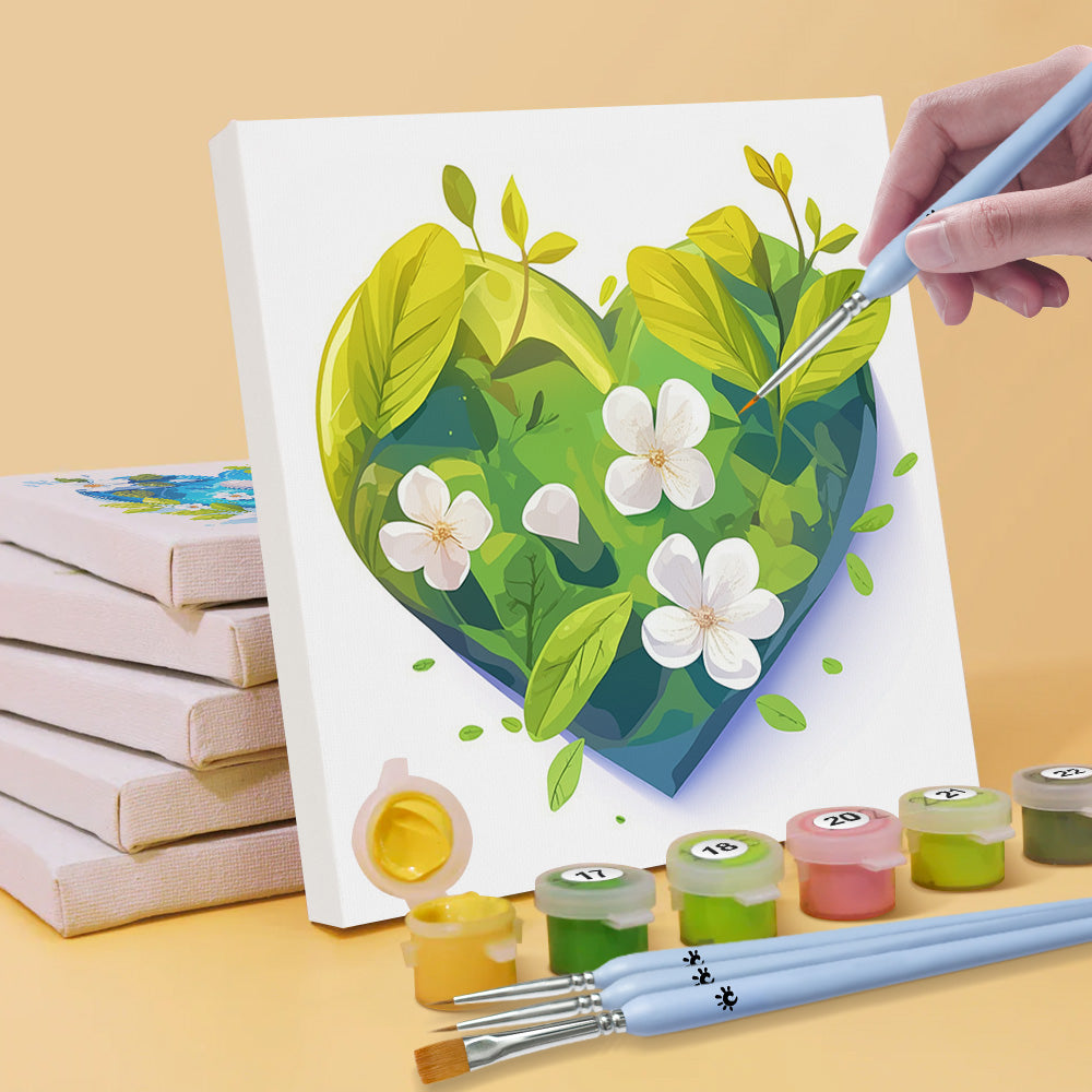 Fresh Flowers in Heart Shape Water 6 Pieces Mini Paint by Numbers