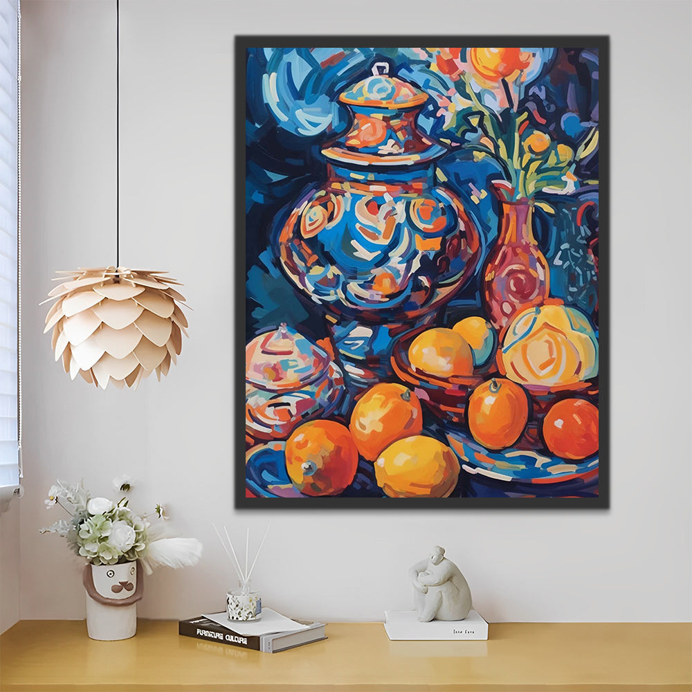 Fruits and Pot in Oil Painting Style Paint by Numbers
