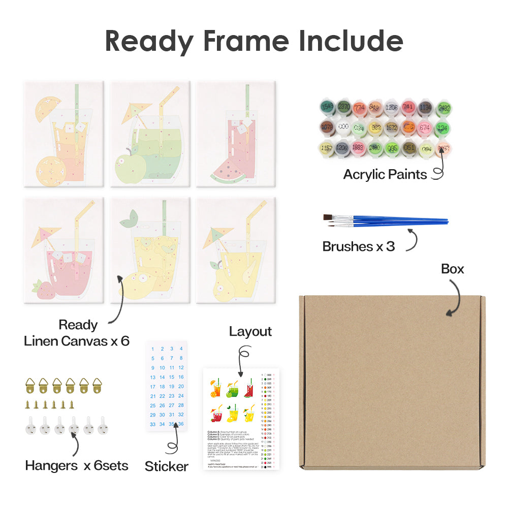 Fruity Cocktail 6 Pieces Mini Paint by Numbers