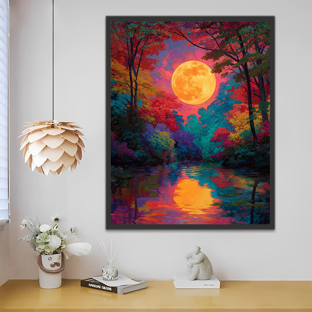 Full Moon and Colorful Forest Paint by Numbers