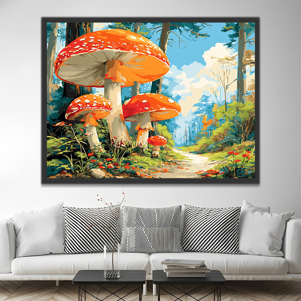 Giant Mushrooms beside a Forest Path Paint by Numbers