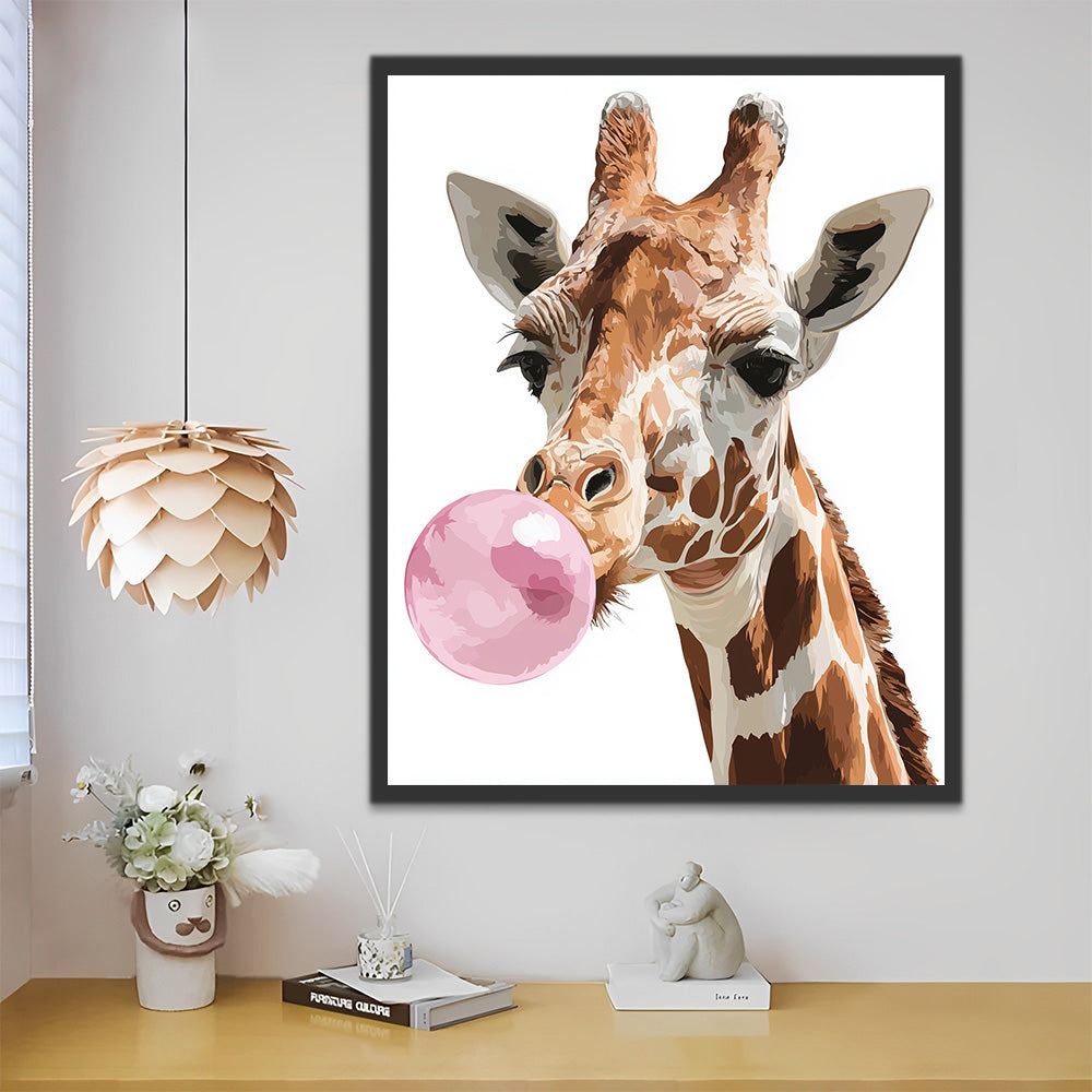 Giraffe Blowing a Pink Bubble Paint by Numbers