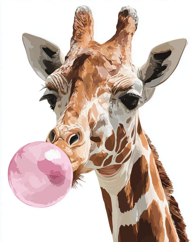 Giraffe Blowing a Pink Bubble Paint by Numbers