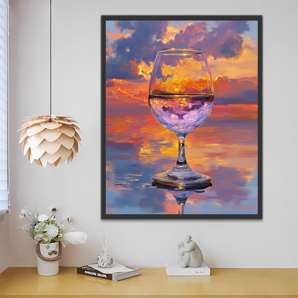 Glass Cup under the Colorful Clouds Paint by Numbers