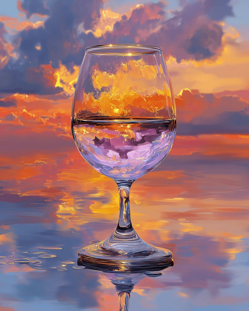 Glass Cup under the Colorful Clouds Paint by Numbers