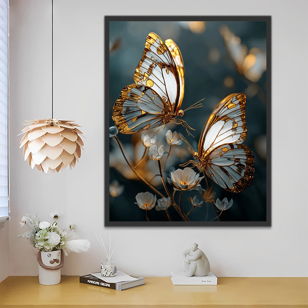 Golden and White Butterflies Paint by Numbers