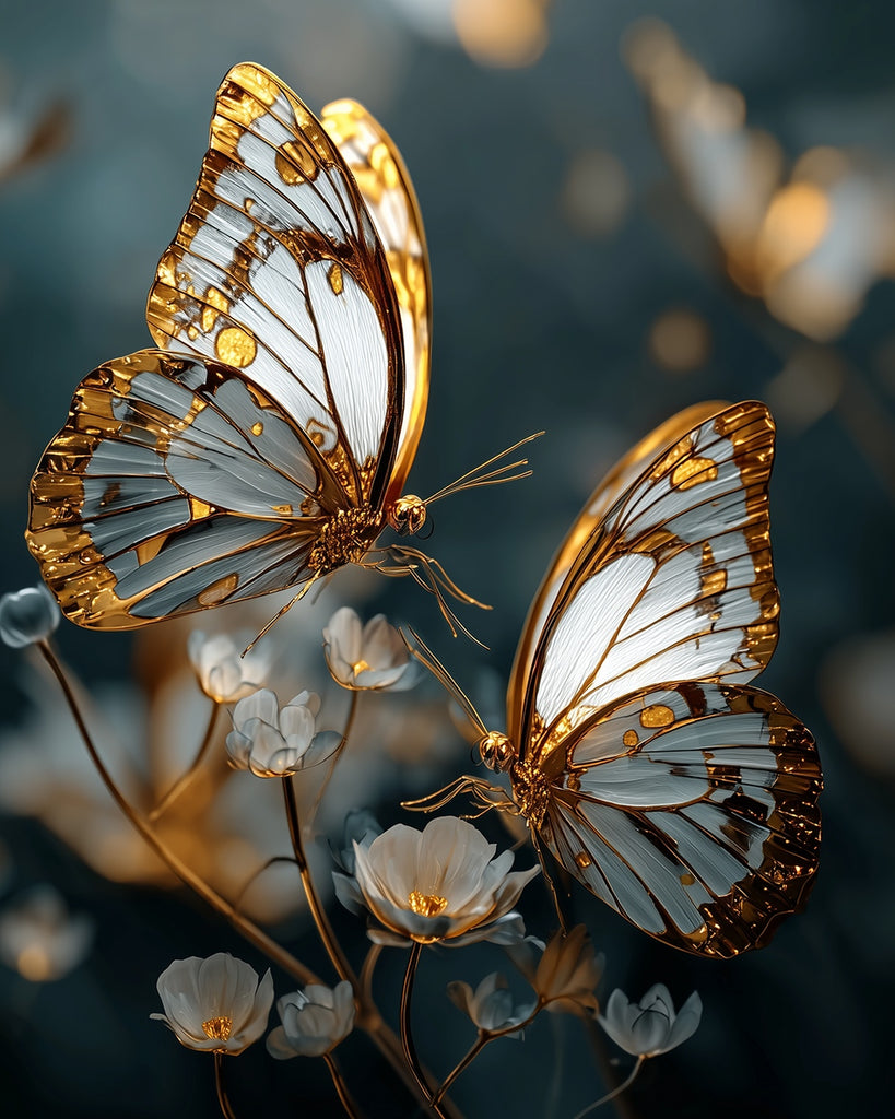 Golden and White Butterflies Paint by Numbers