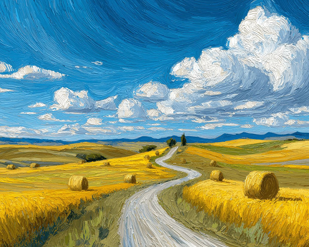 Golden Fields under Blue Sky and White Clouds Paint by Numbers