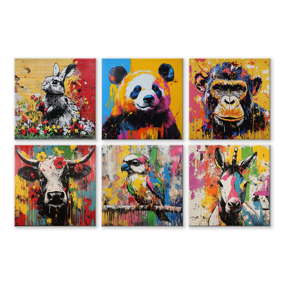 Graffiti Style Animals 6 Pieces Mini Paint by Numbers