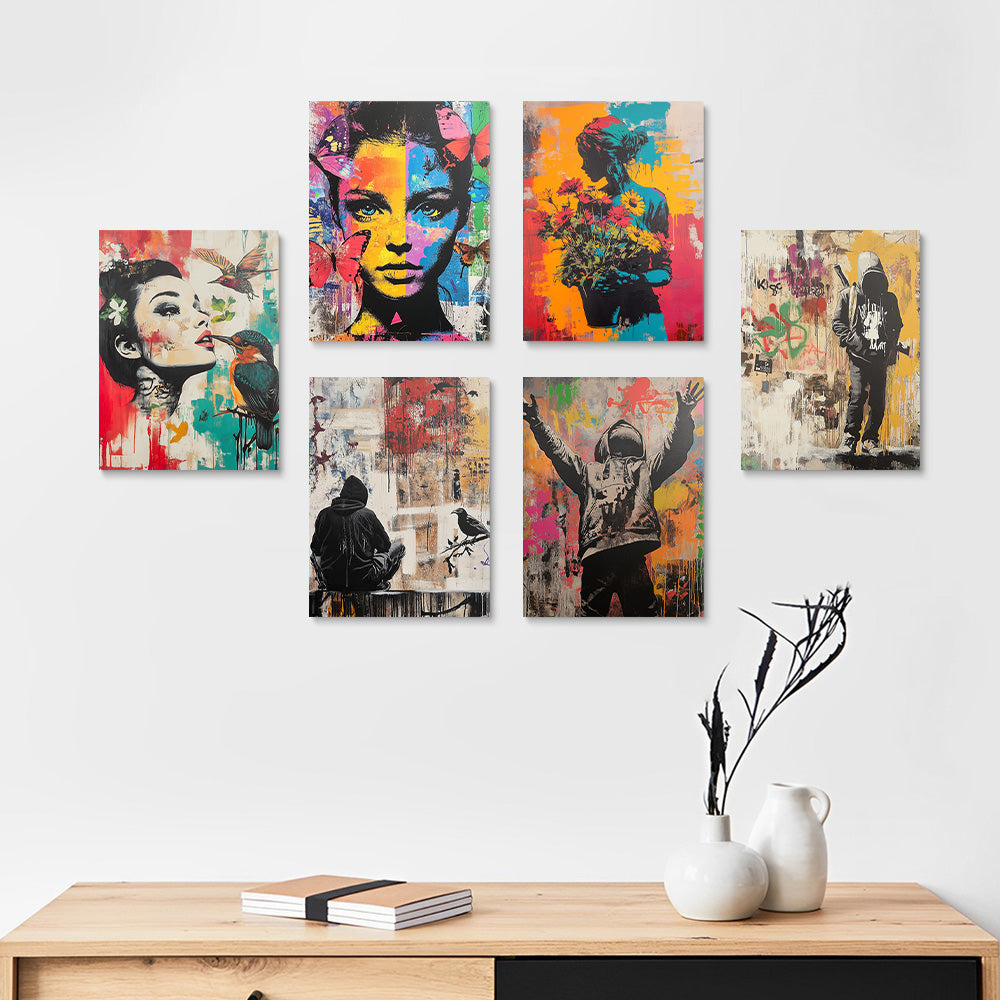 Graffiti Style Woman and Man 6 Pieces Mini Paint by Numbers