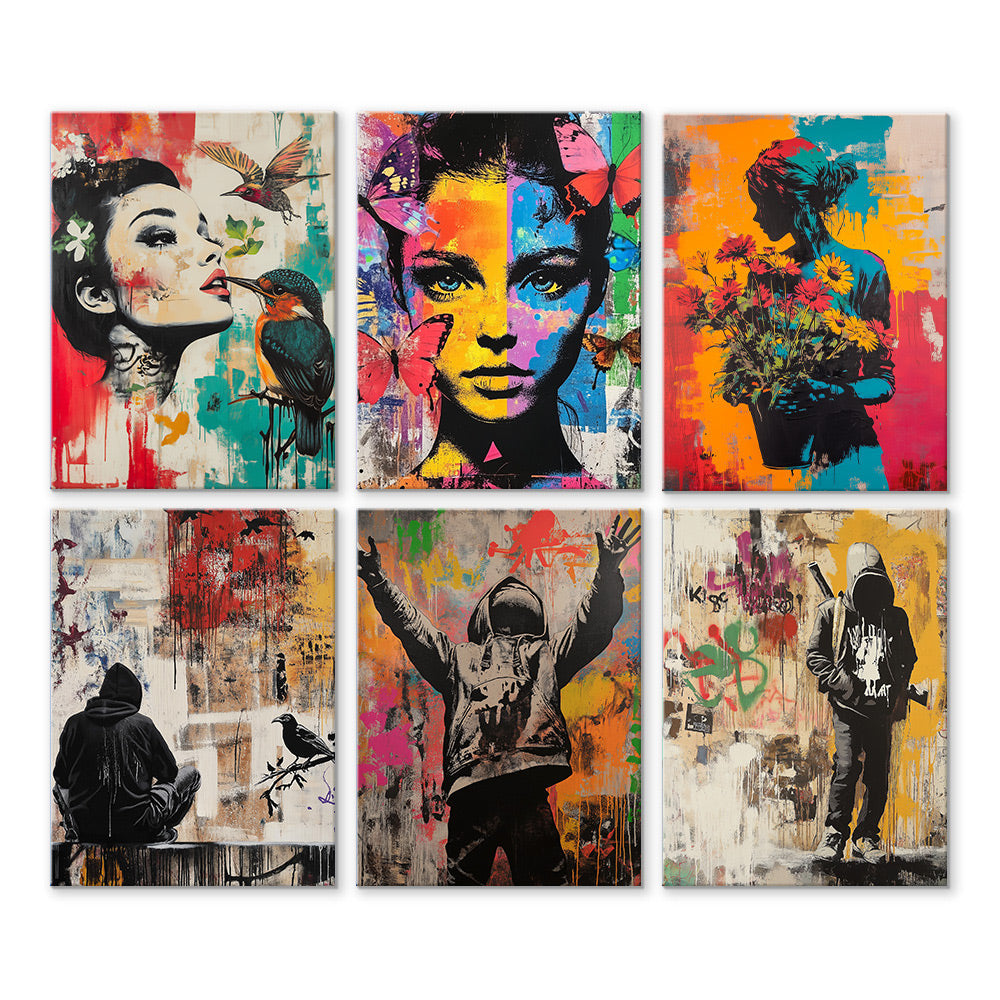 Graffiti Style Woman and Man 6 Pieces Mini Paint by Numbers