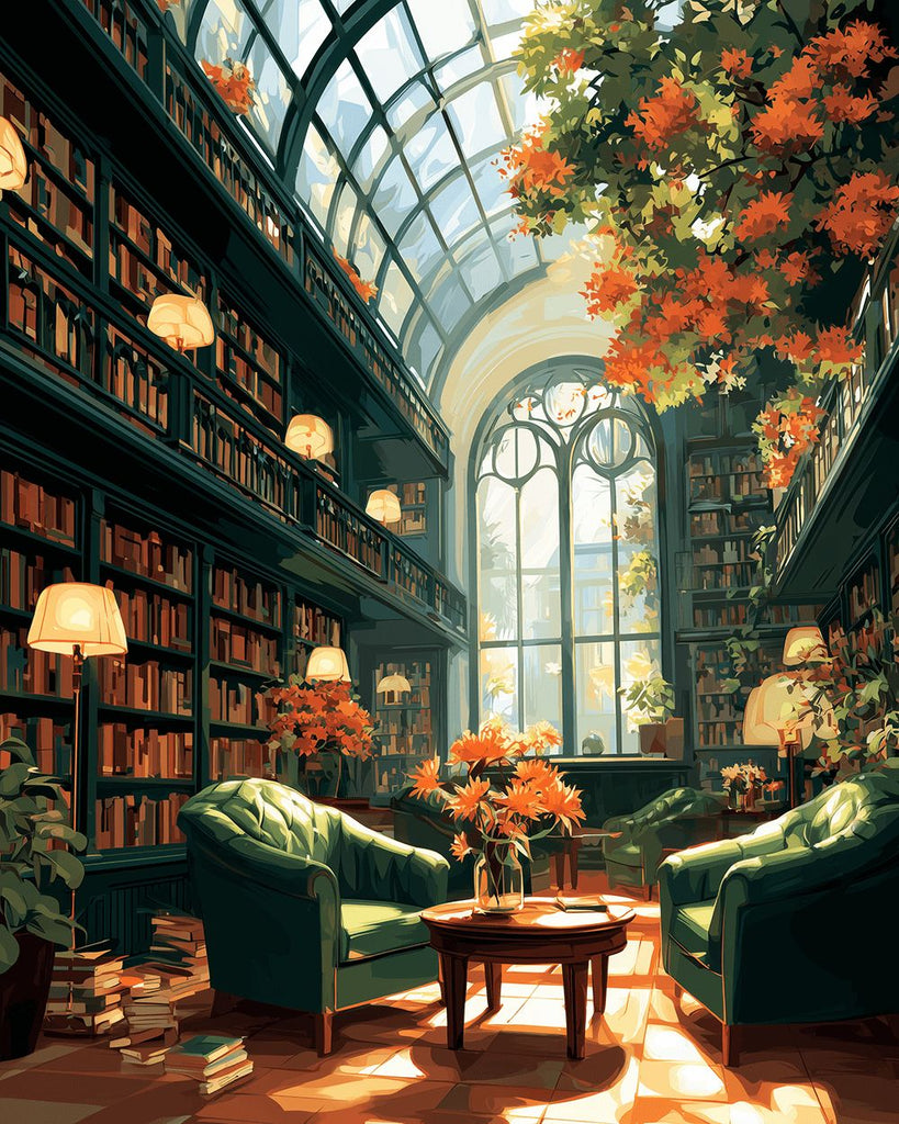 Green Bookshelf full of Books Paint by Numbers