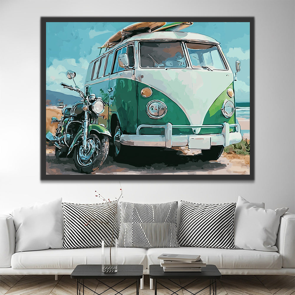 Green Bus and Motorcycle Paint by Numbers