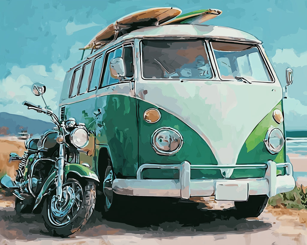 Green Bus and Motorcycle Paint by Numbers
