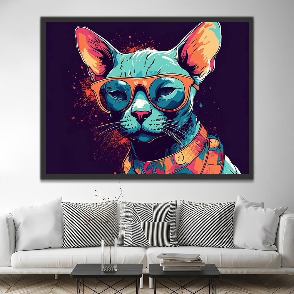 Green Cat Wearing Glasses Paint by Numbers