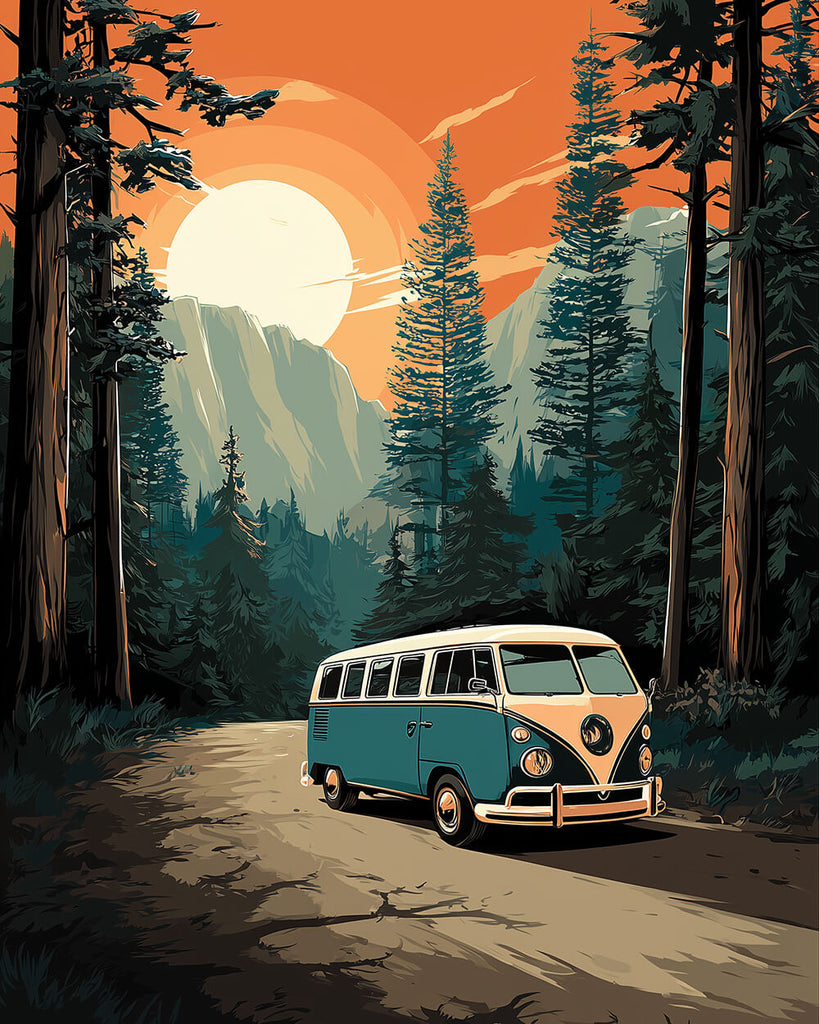 Green Forest Bus Paint by Numbers