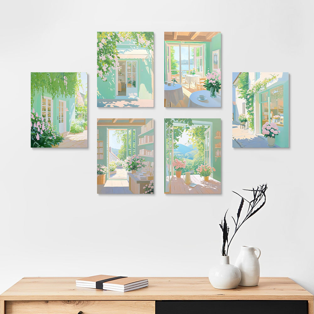 Green Indoor Plants 6 Pieces Mini Paint by Numbers