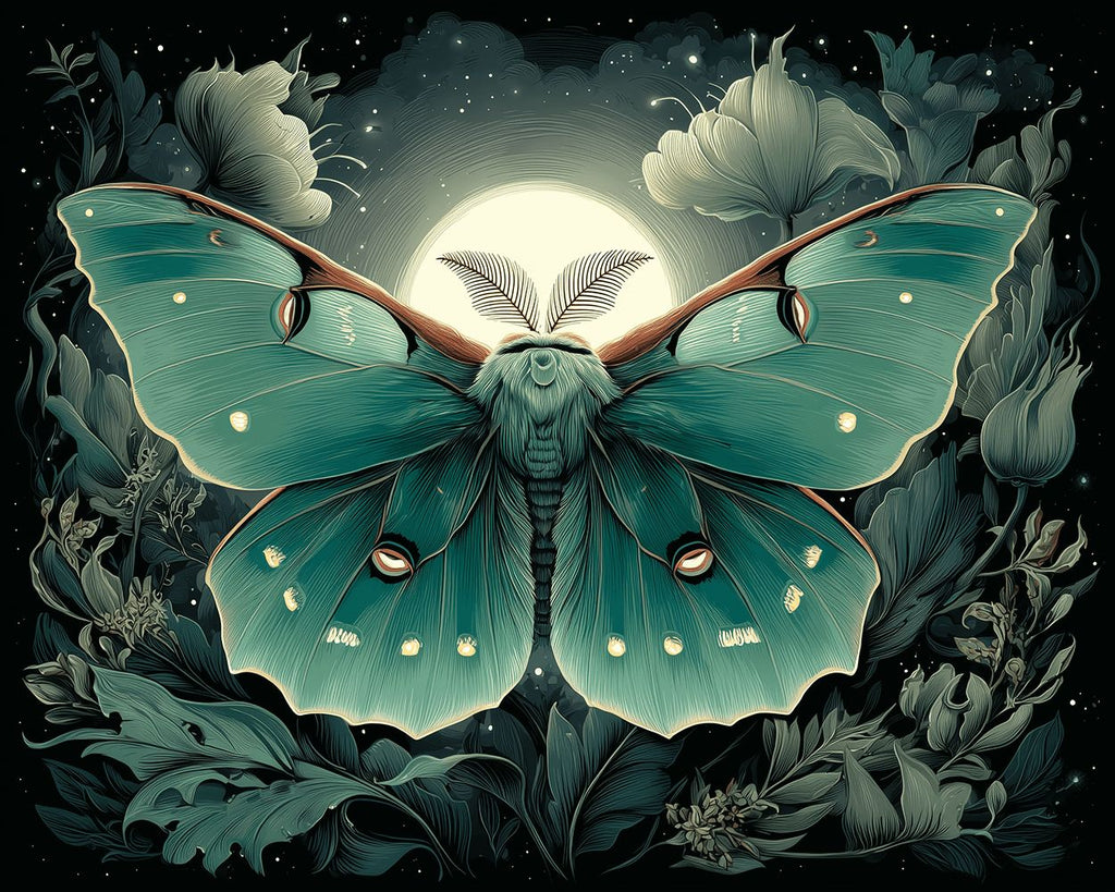 Green Moth in Moonlight Paint by Numbers