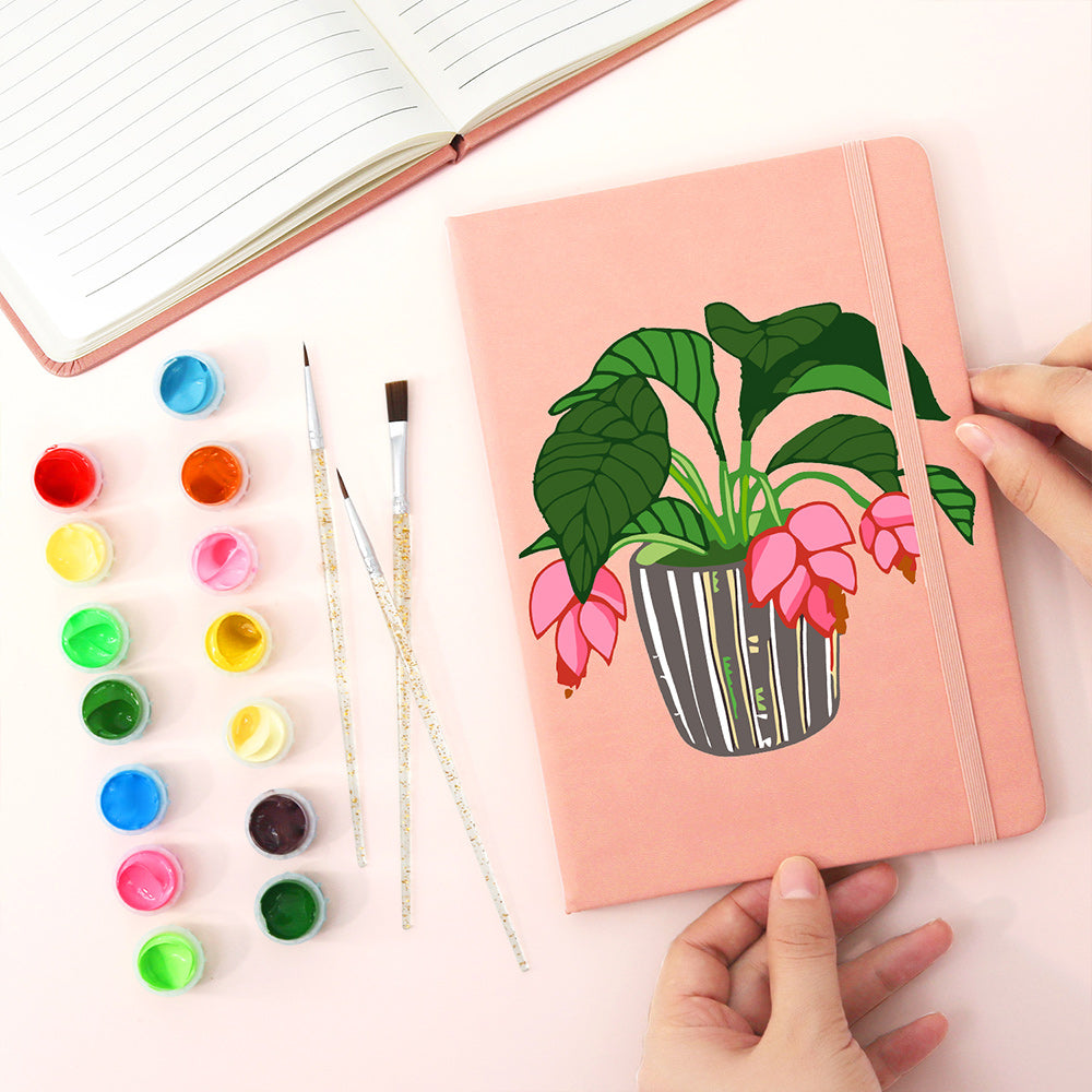Green Potted Plants with Red Flowers Notebook Paint by Numbers