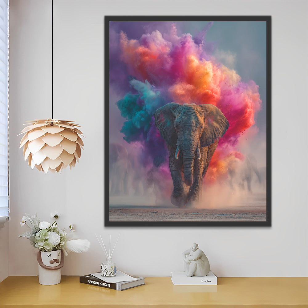 Herd of Elephants in Colored Smoke Paint by Numbers
