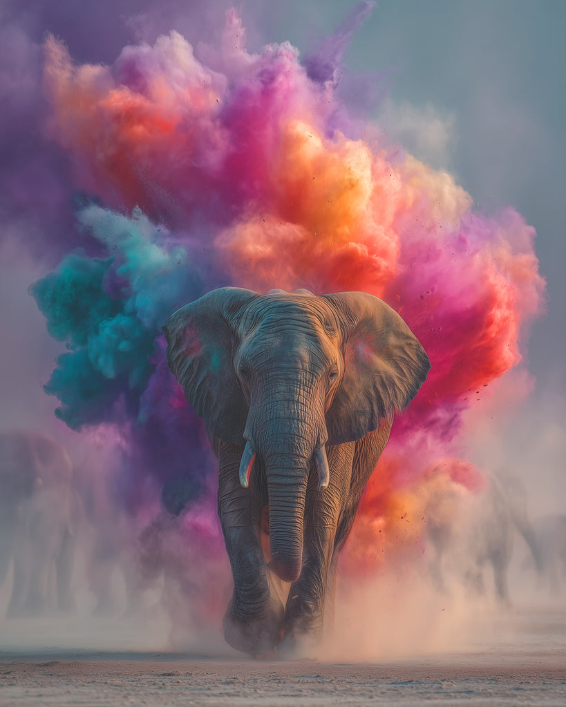 Herd of Elephants in Colored Smoke Paint by Numbers