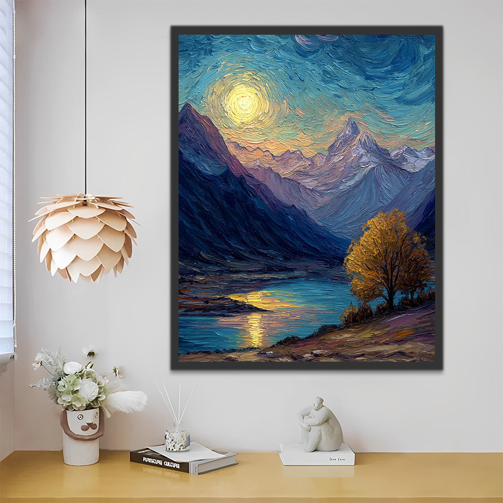 High Mountains under the Night Sky Paint by Numbers