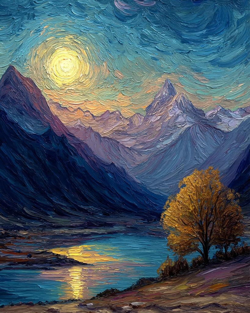 High Mountains under the Night Sky Paint by Numbers