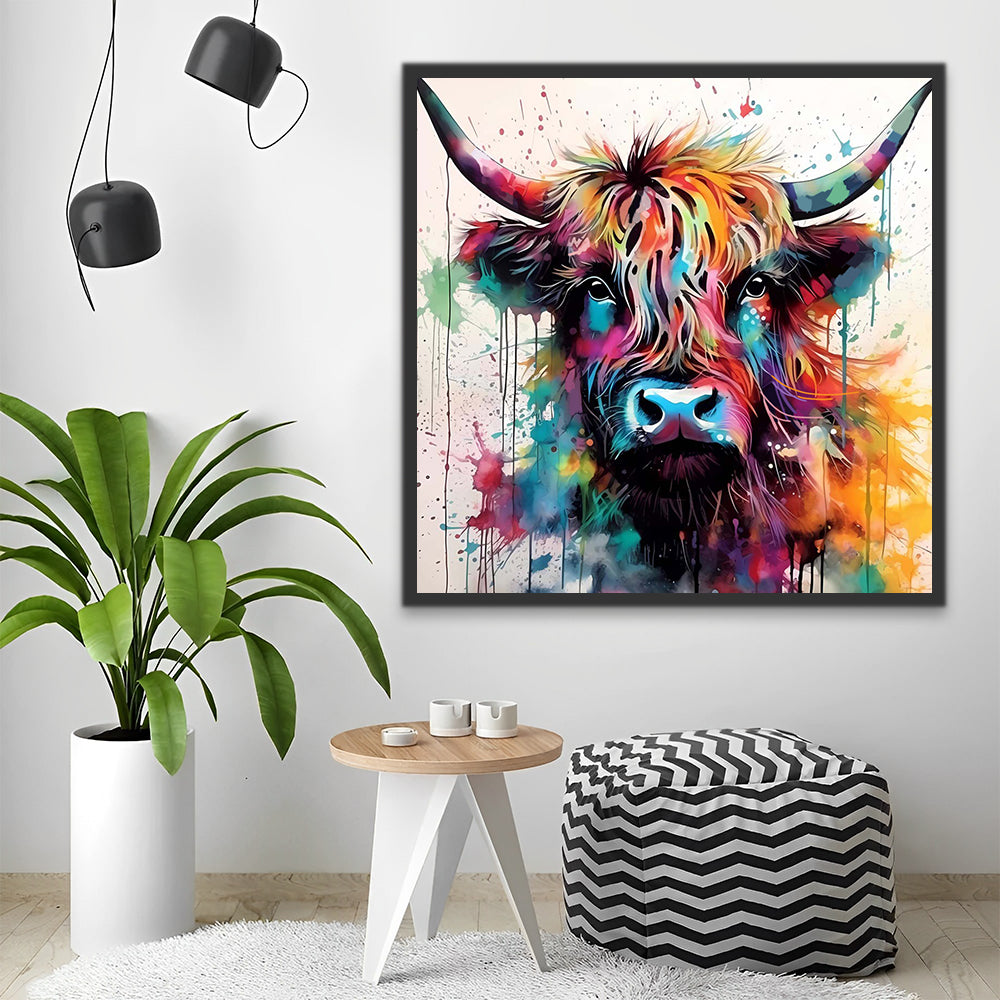 Highland Cow Head and Watercolor Paint by Numbers
