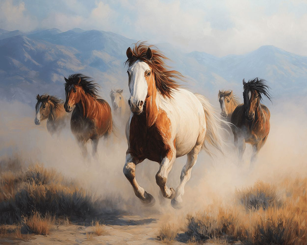 Horses Running and Kicking up Dust Paint by Numbers