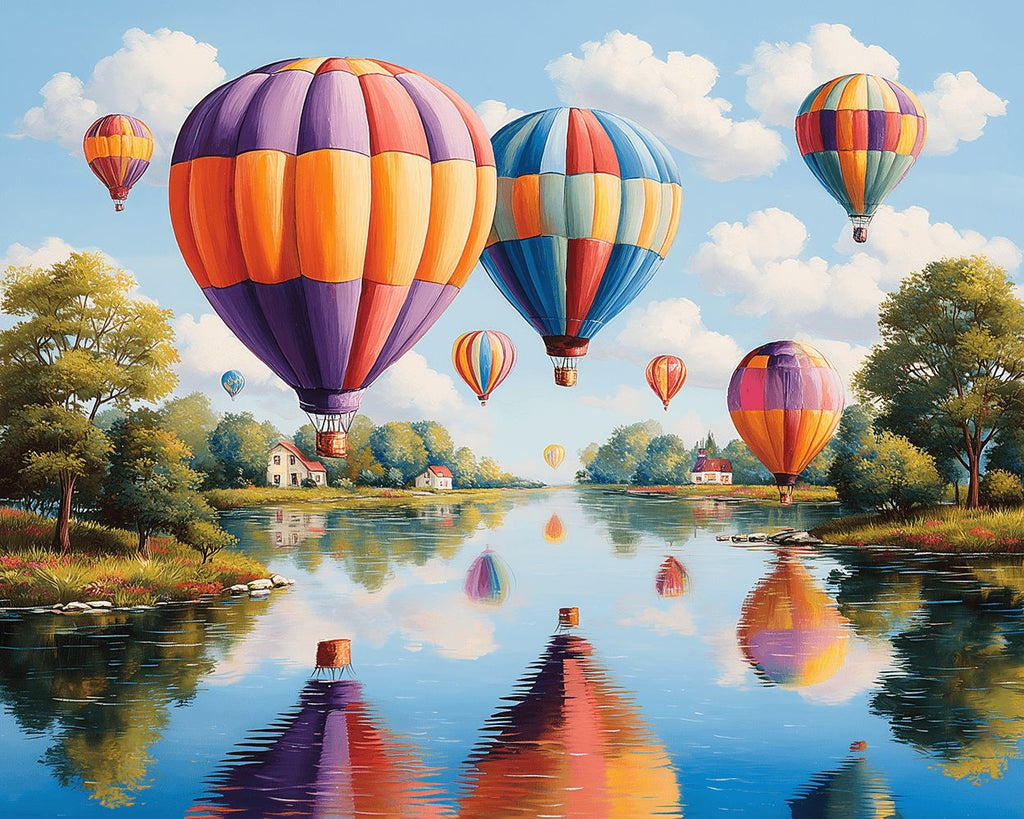 Hot Air Balloons above the Lake Paint by Numbers