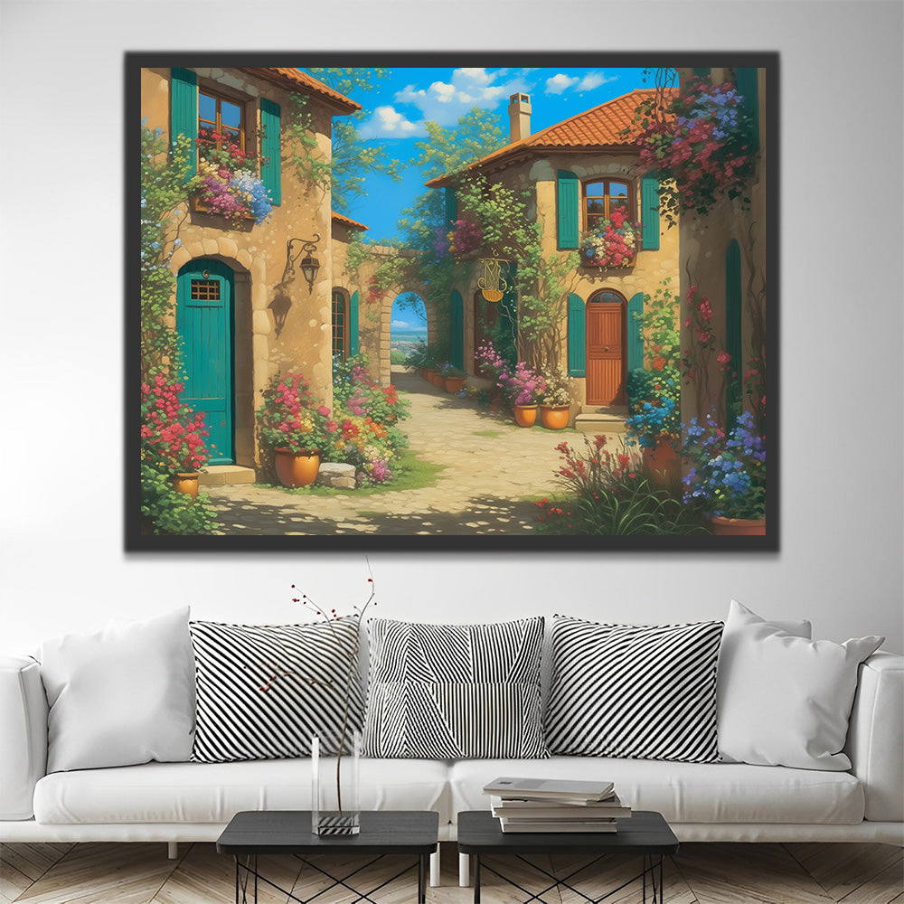 House by the Sea full of Flowers Paint by Numbers