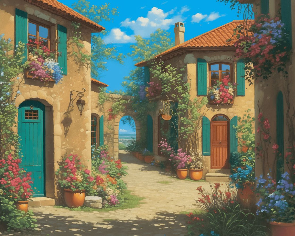 House by the Sea full of Flowers Paint by Numbers