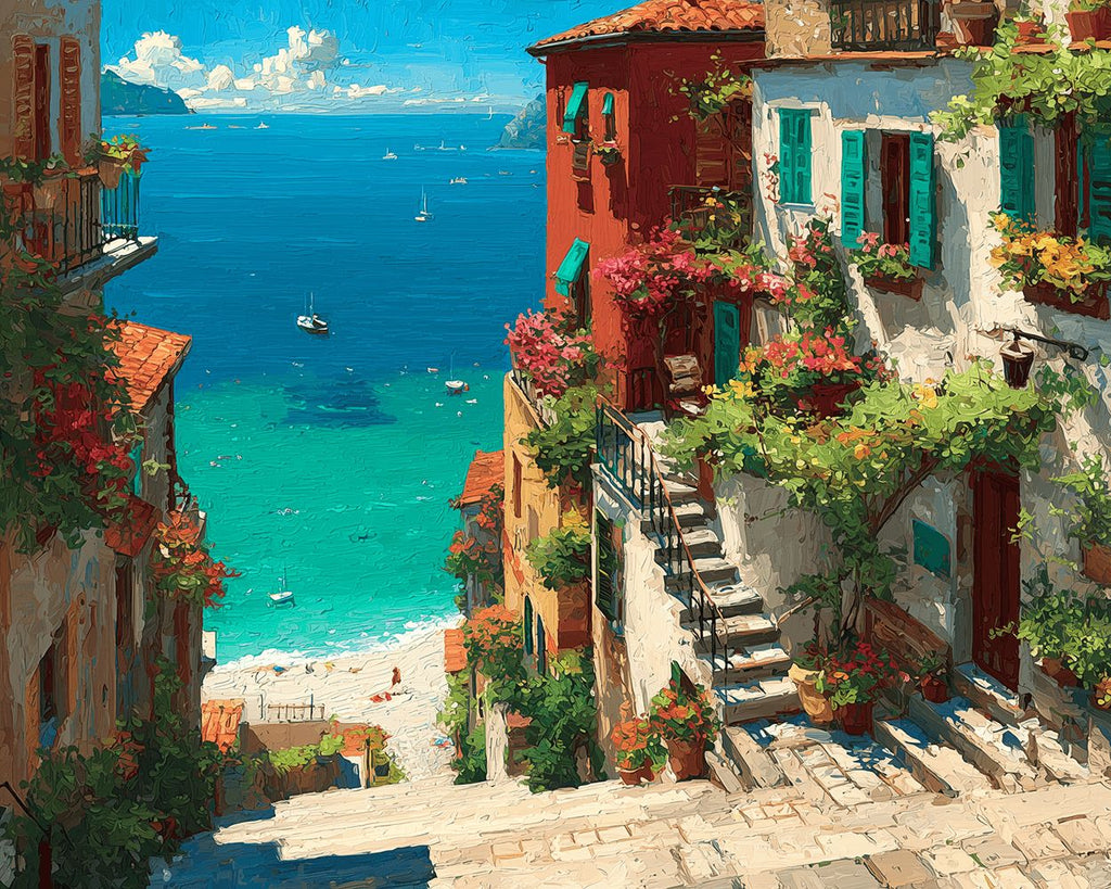 Houses in a Seaside Town Paint by Numbers