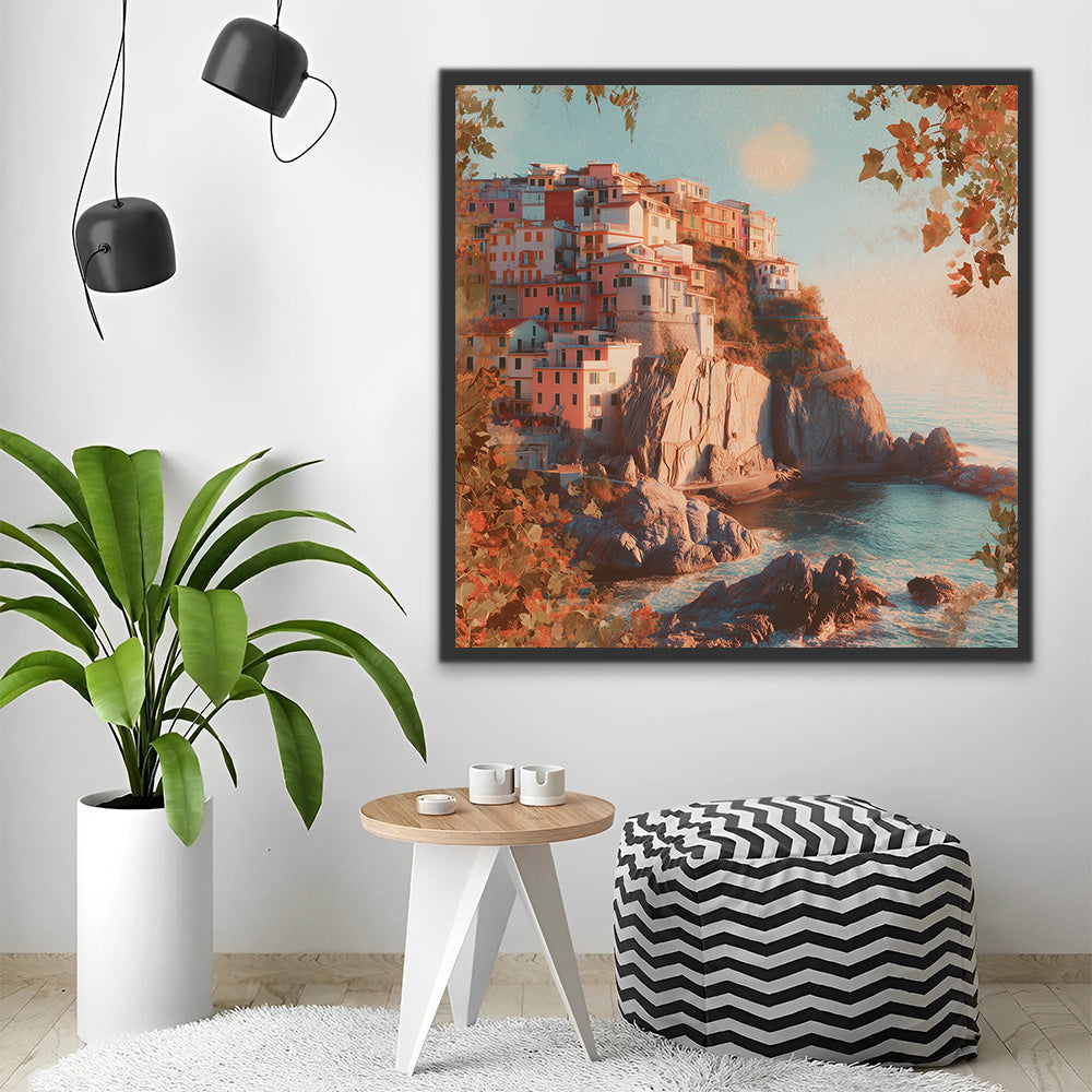 Houses on the Cliffs by the Sea Paint by Numbers