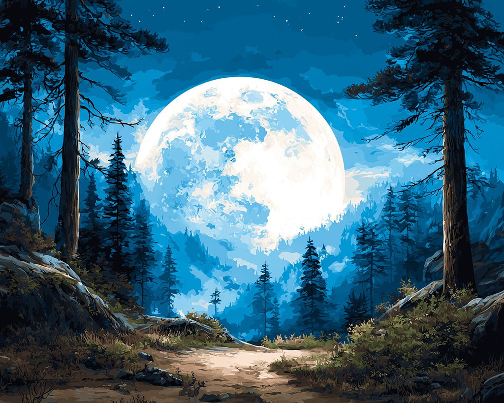 Huge Moon in the Forest Paint by Numbers